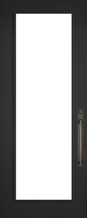 leaded glass door insert shown in an 8 foot grey door installed in Cotta De Cazza, CA.