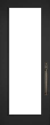 leaded glass door insert shown in an 8 foot grey door installed in  Hollywood Hills CA