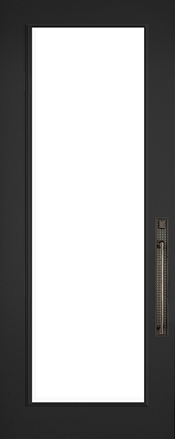 leaded beveled glass door insert shown in an 8 foot grey door installed in Apple Valley CA.