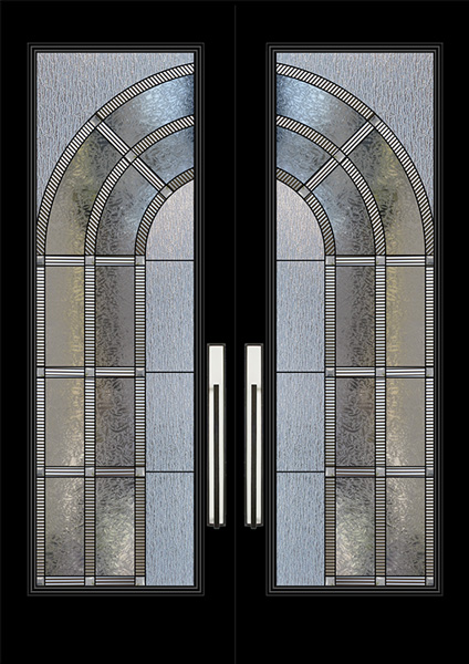 leaded glass door inserts shown in 8 foot doors installed in Brentwood Los Angeles County CA.