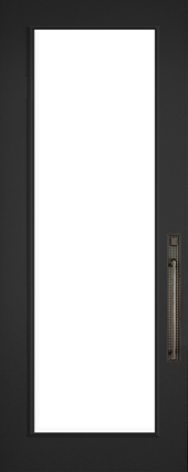 leaded glass door insert shown in an 8 foot grey door installed in Los Angeles CA.